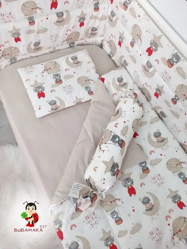 Bubamara037 Set posteljine za krevetac sa ravnom ogradicom, Bež