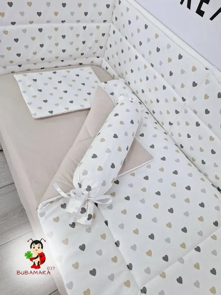 Bubamara037 Set posteljine za krevetac sa ravnom ogradicom, Bež