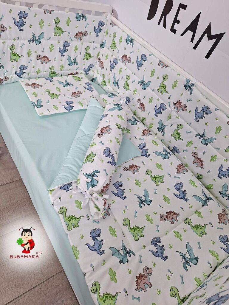 Bubamara037 Set posteljine za krevetac sa ravnom ogradicom, Menta