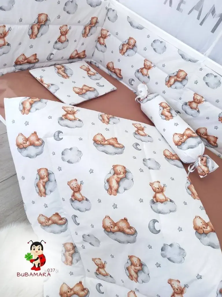 Bubamara037 Set posteljine za krevetac sa ravnom ogradicom, Braon