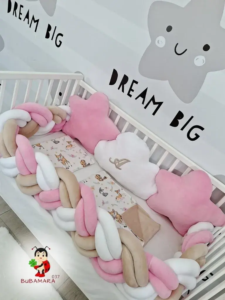 Bubamara037 Pletenica za krevetac, Četvorostruka, 360cm, Krem-roze