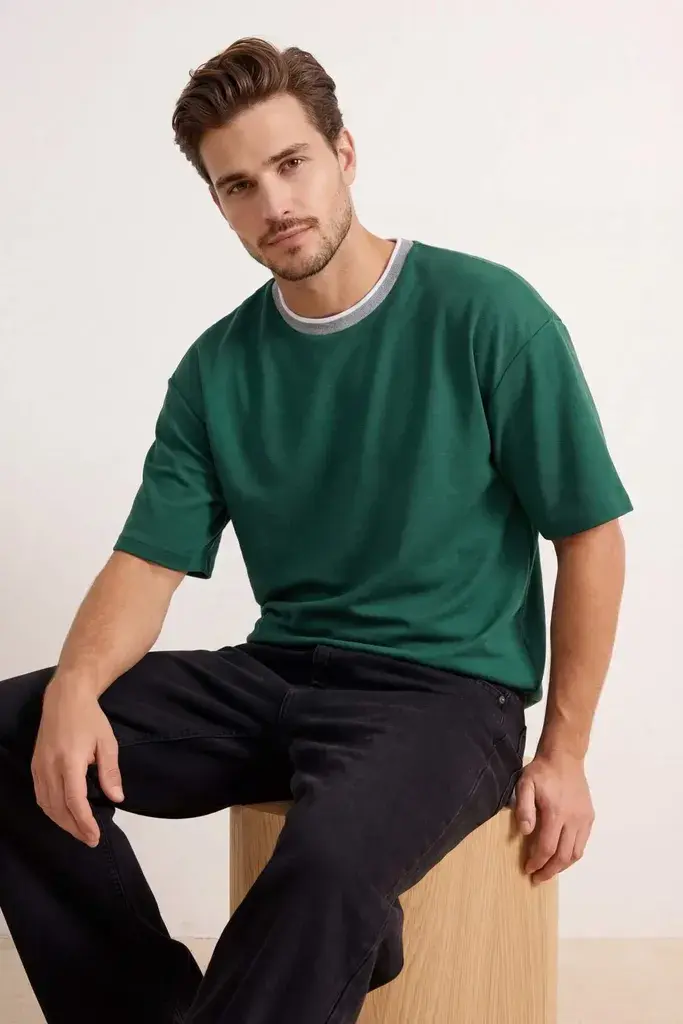 Trendyol Muška majica Tmnss23Ts00079, Zelena