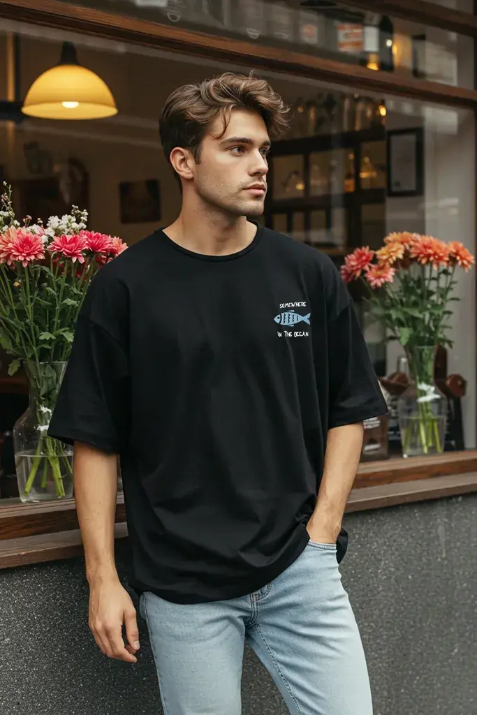 Trendyol Muška majica Tmnss22Ts0318, Crna
