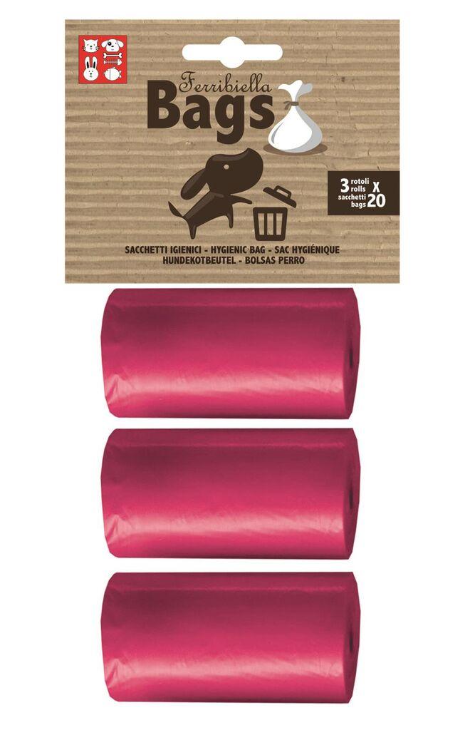 Ferribiella Kesice za izmet pasa, 3 rolne po 20 komada, Roze