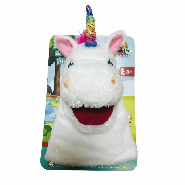 Plišana igračka za ruku Jednorog koji peva, Bela