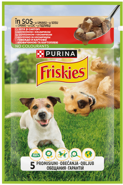 FRISKIES PURINA Vlažna hrana za pse u sosu sa govedinom i krompirom, 85g