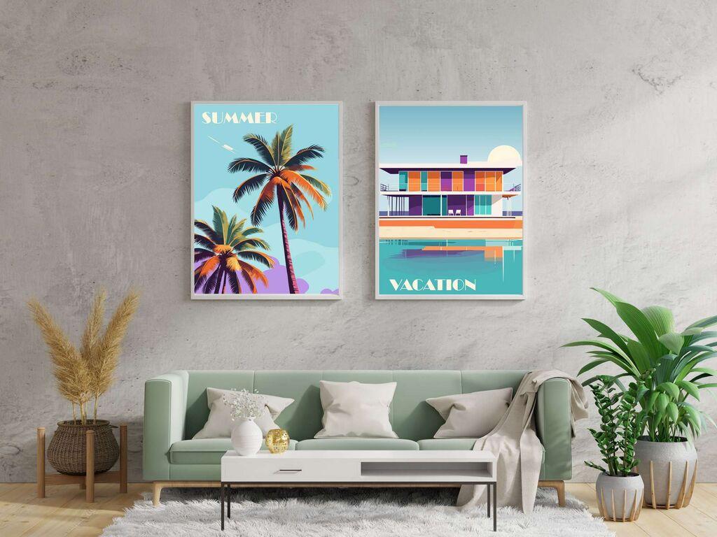 Wallity Dekorativne uramljene slike, 50x70cm, 2 komada, Šarene