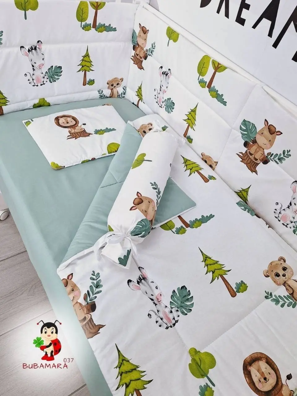 Bubamara037 Set za krevetac sa ravnom ogradicom, 120x60cm, Šareni