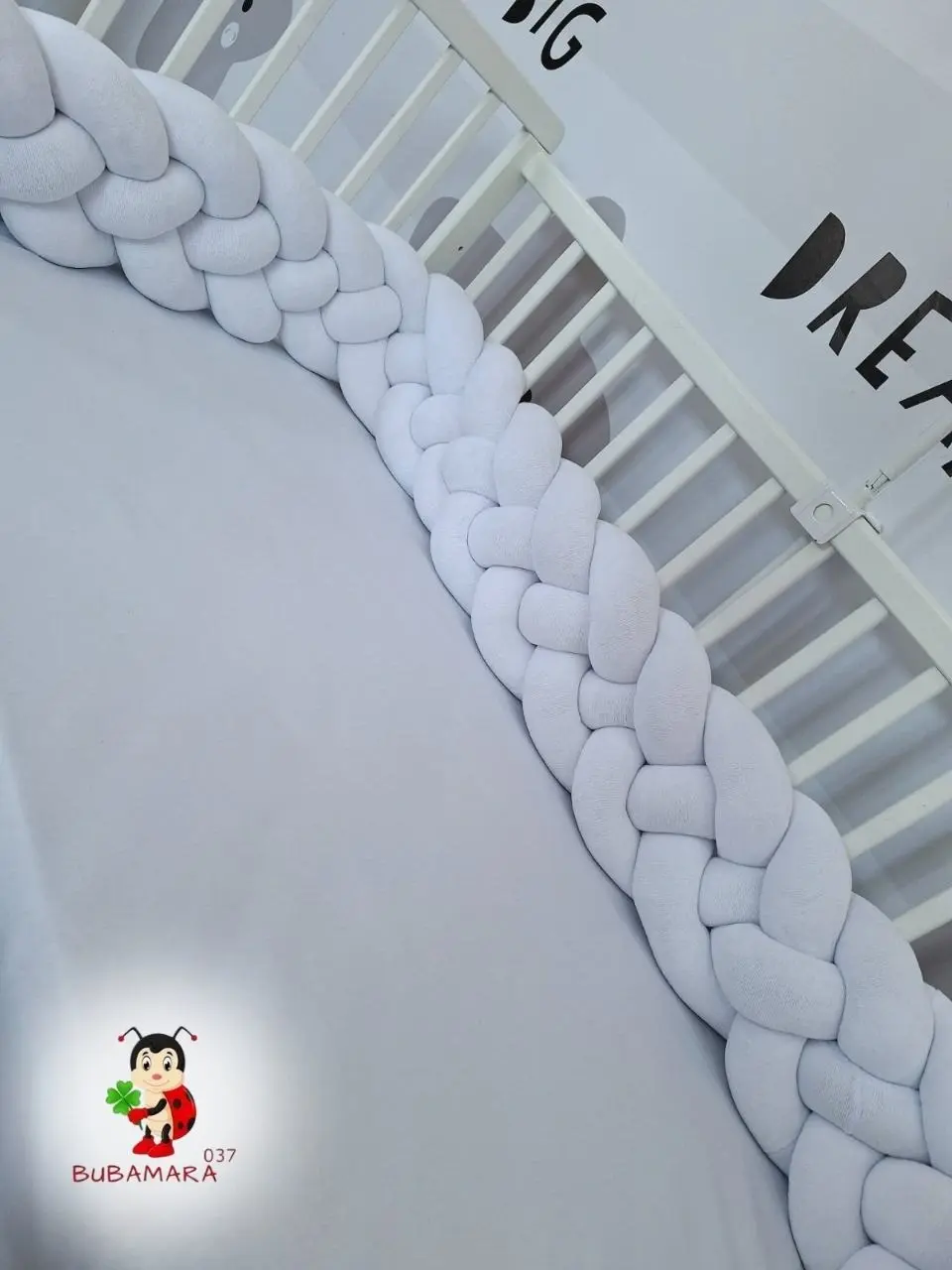 Bubamara037 Pletenica za krevetac Četvorostruka, 240 cm, Bela
