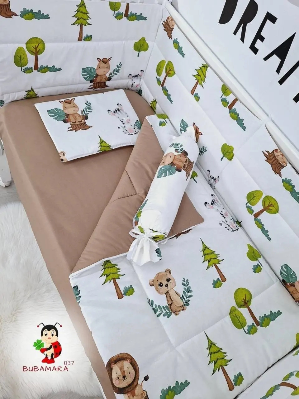 Bubamara037 Set za krevetac sa ravnom ogradicom, 120x60cm, Šareni