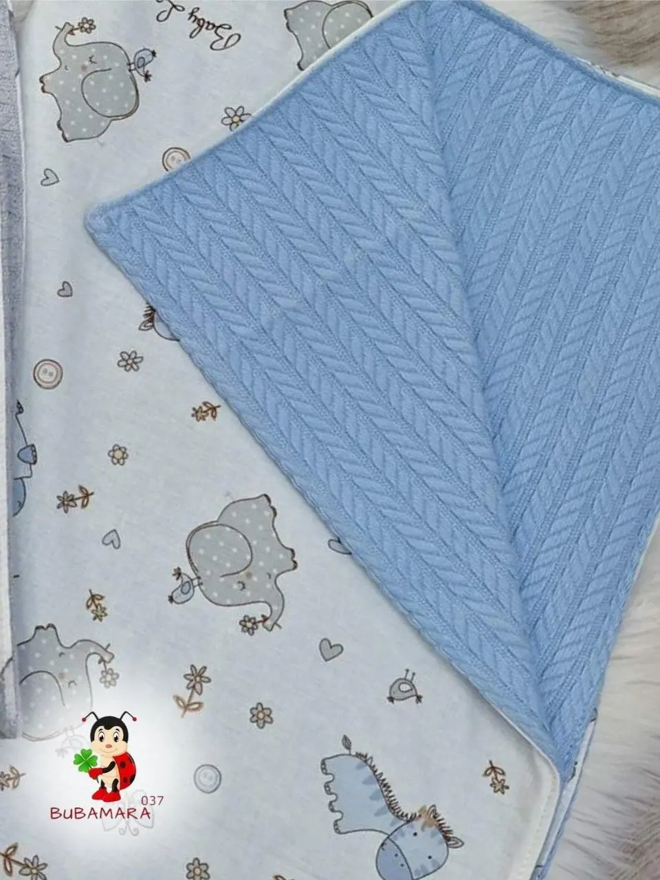Bubamara037 Pokrivač za bebe Slonče, Belo-Plavi