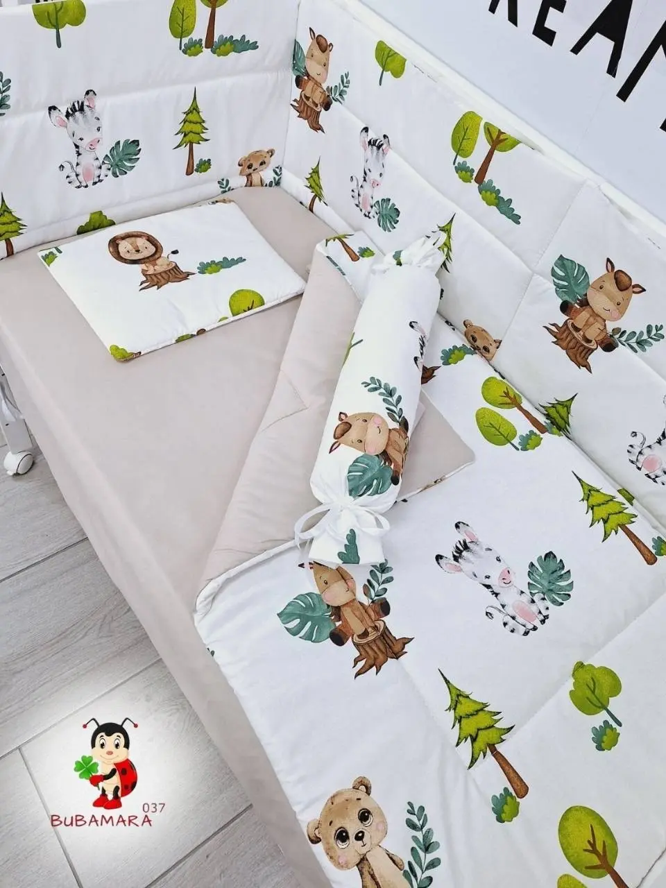 Bubamara037 Set za krevetac sa ravnom ogradicom, 120x60cm, Šareni