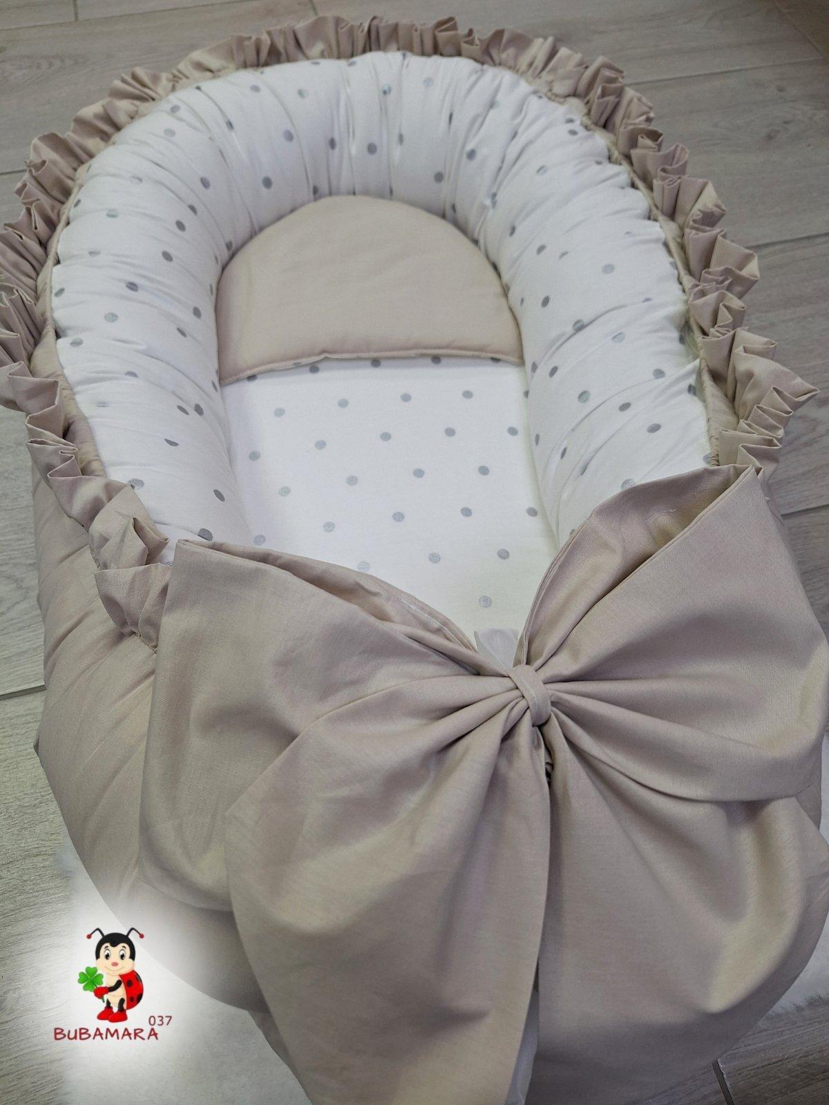 Bubamara037 Gnezdo za bebe sa karnerom, 70cm x 30cm, Belo-smeđe