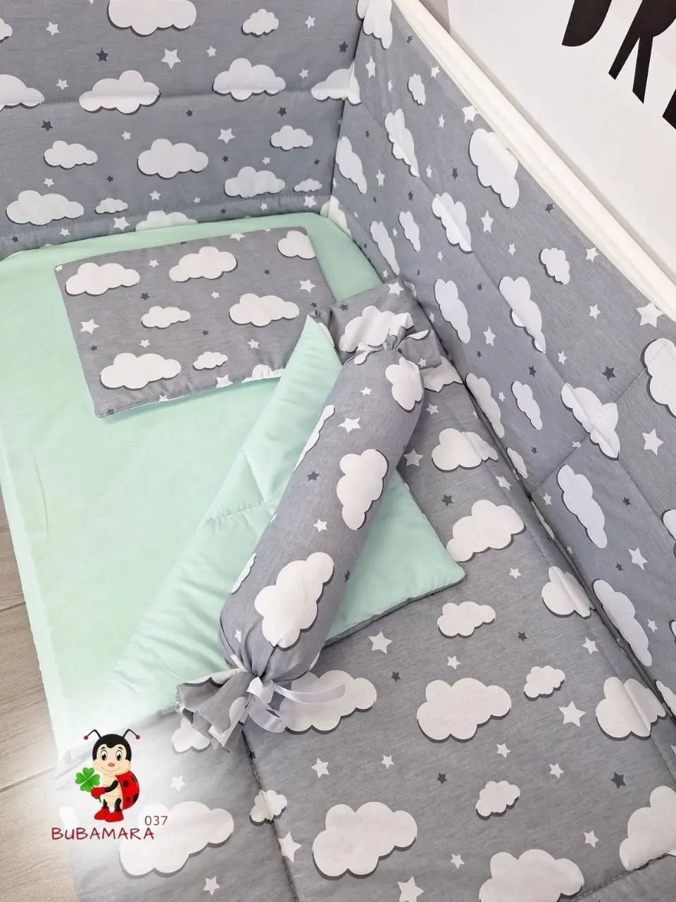 Bubamara037 Set za krevetac sa ravnom ogradicom, 120x60cm, Šareni