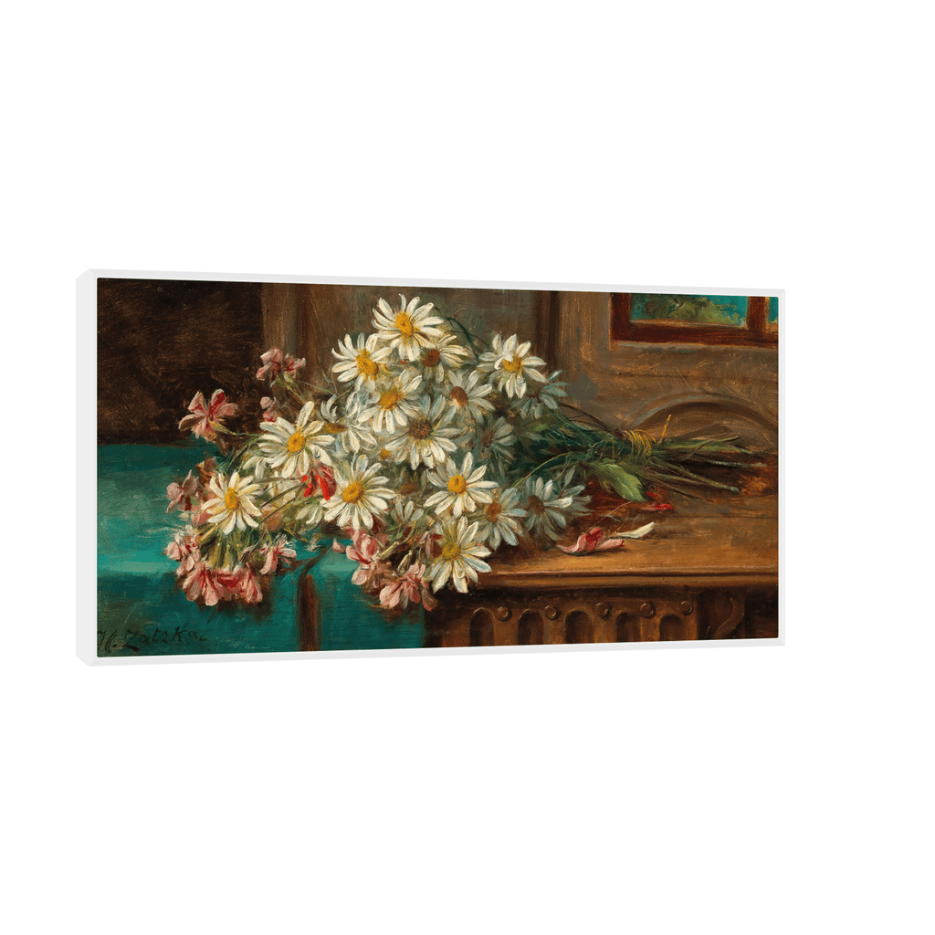 Canvas Slika na platnu A Bouquet of Daisies Hans Zatzka 120x60cm, Sa ramom, Beli