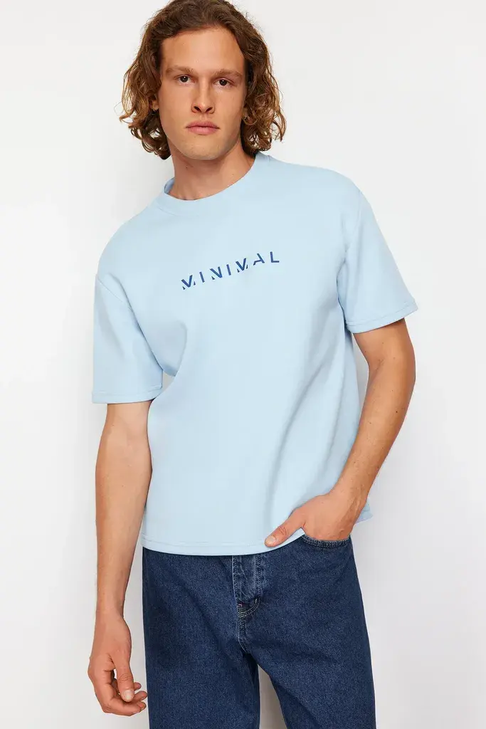 Trendyol Muška majica Tmnss24Ts00114, Svetloplava