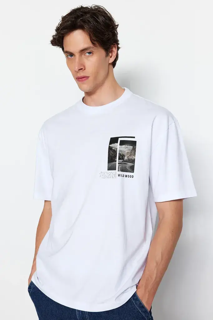 Trendyol Muška majica Tmnss23Ts00242, Bela