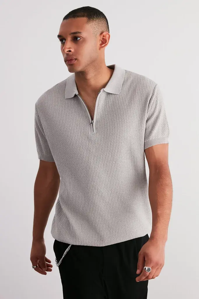 Trendyol Muška majica TMNSS24PO00001, Sivi
