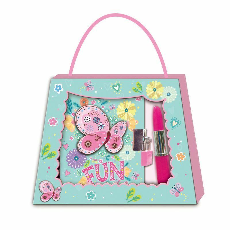 Dečiji dnevnik sa katancem u setu Setu Butterfly Fun, 56 listova, Svetloplavi