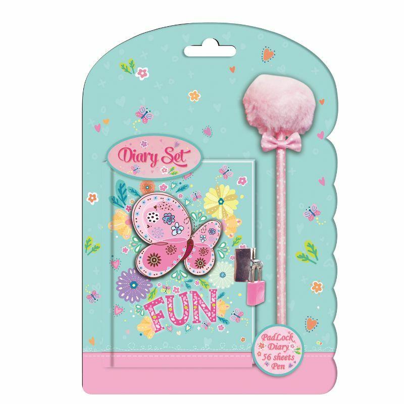 Dečiji dnevnik sa olovkom Butterfly Fun, 56 listova, Plavi