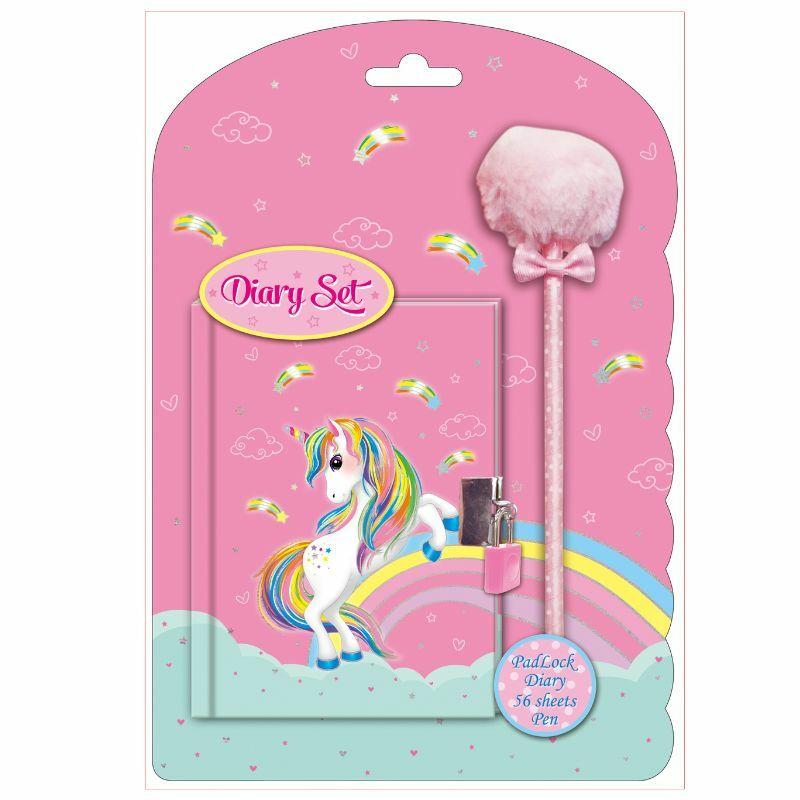 Dečiji dnevnik sa olovkom Jenorog, 56 listova, Roze