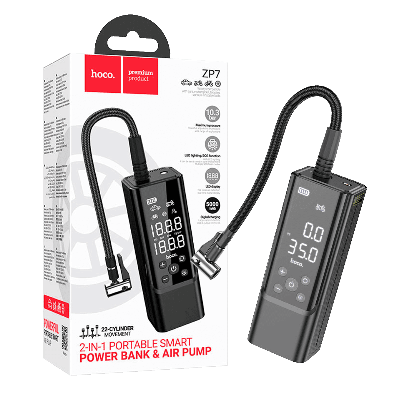 Hoco Pametni kompresor, 5000 mAh, USB C