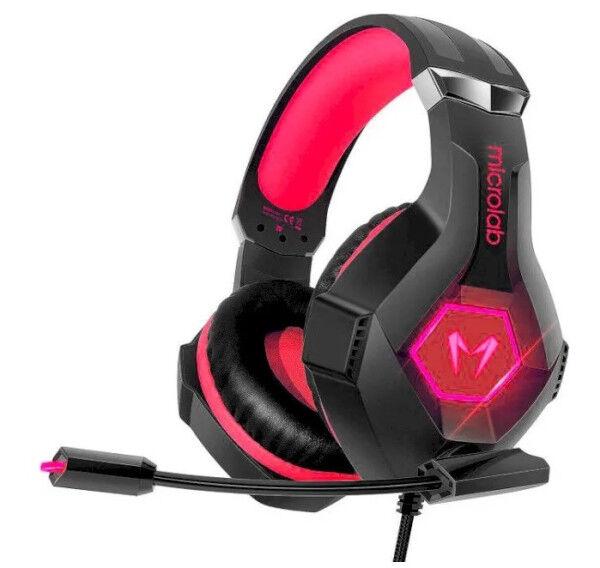 Microlab Gejmerske slušalice G7, Sa mikrofonom, 40mm, 32Ohm, LED osvetljenje, 3.5mm + USB, Crveno-crne