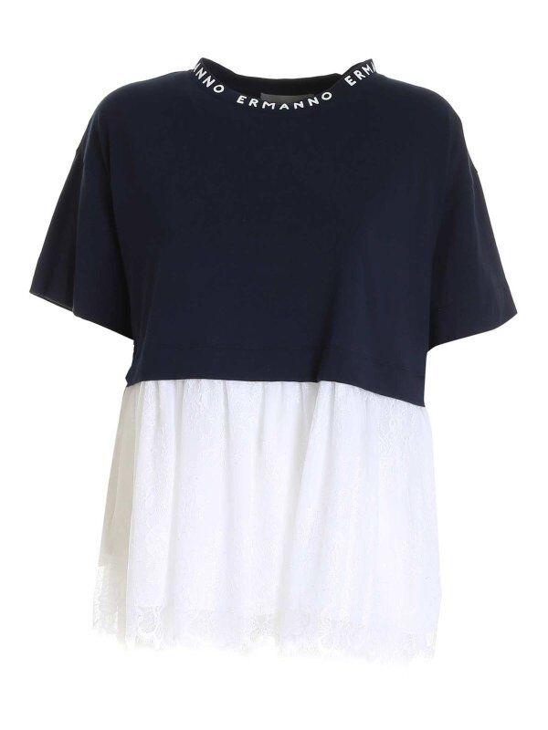 Ermanno Firenze Ženska majica kratkih rukava D38ETTS07JCO-MF994, Teget-Bela