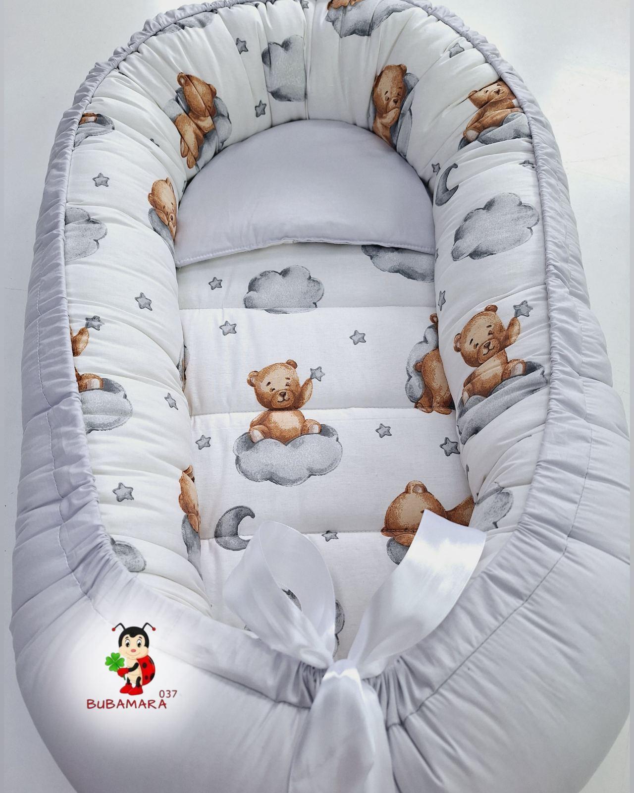Bubamara037 Gnezdo za bebe Medvedić, Sivo-Belo