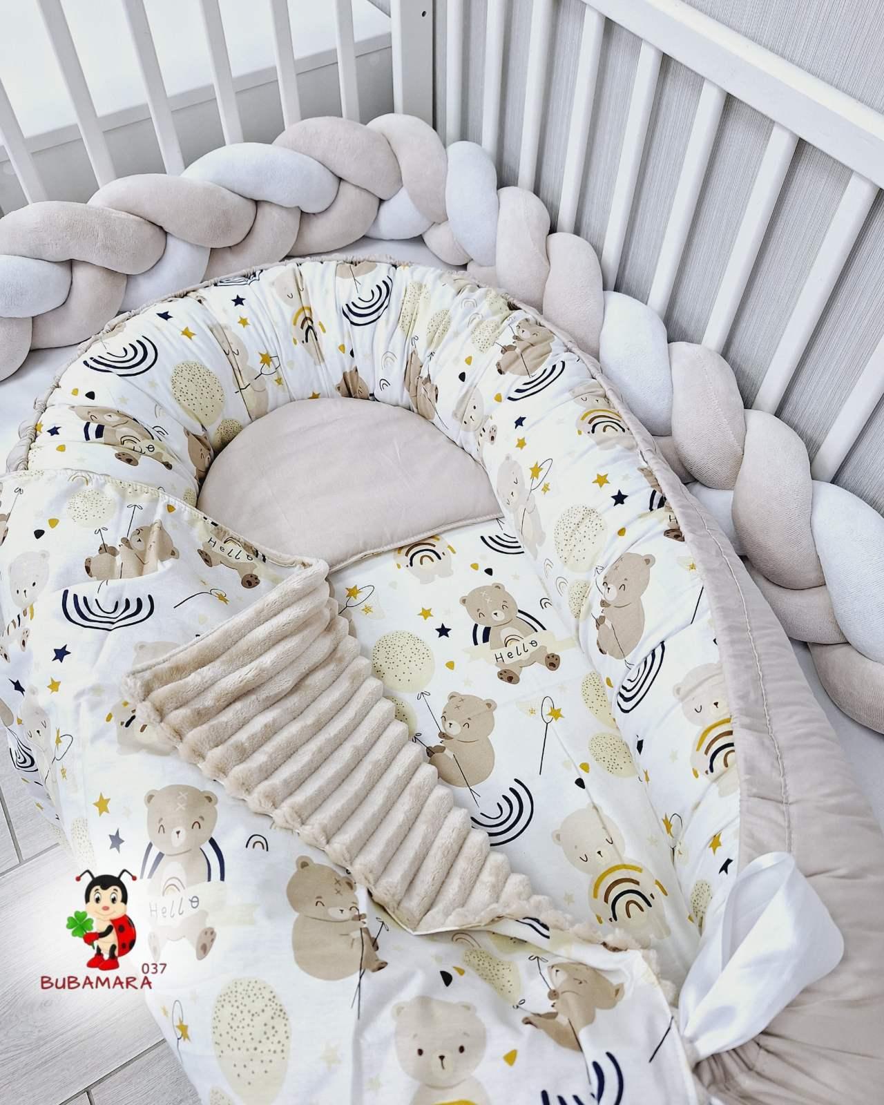 Bubamara037 Pokrivač za bebe Medvedić, Bež-Beli