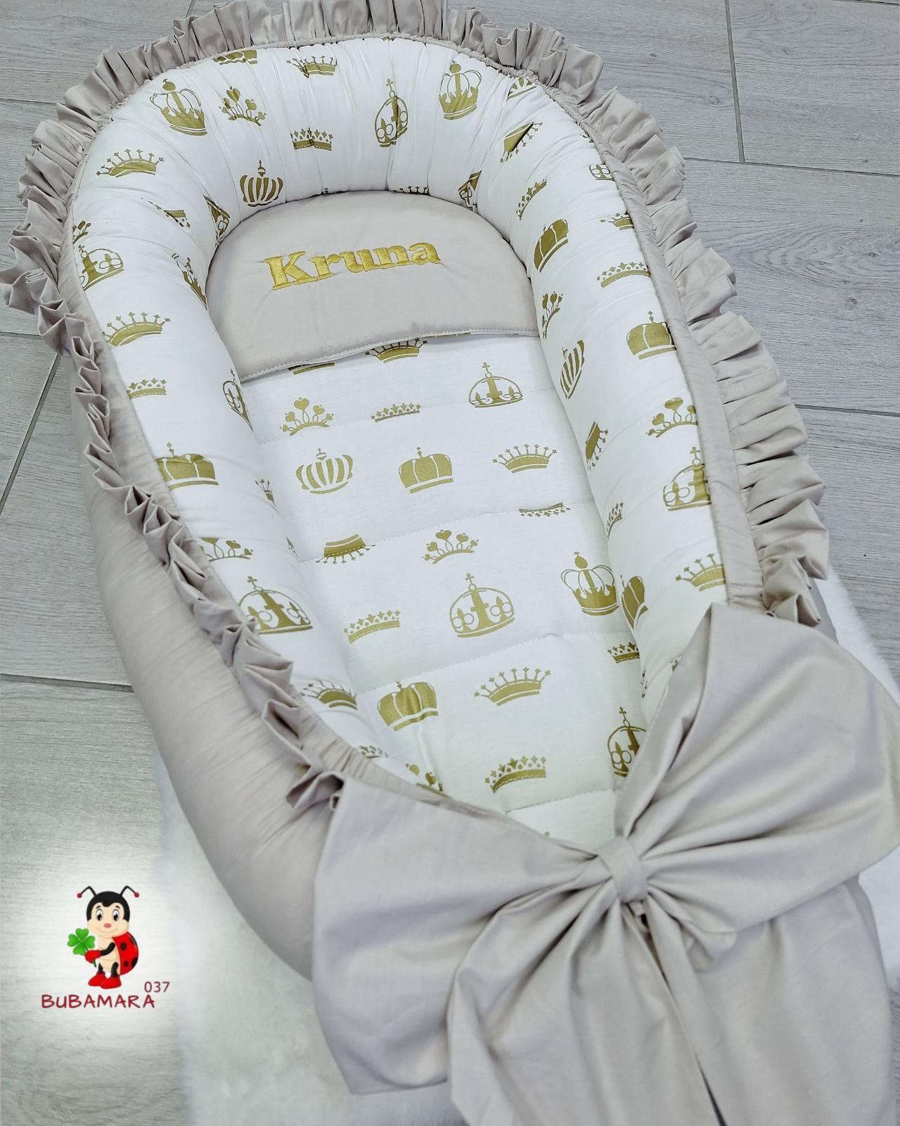 Bubamara037 Gnezdo za bebe sa karnerom Krune, Krem-Belo