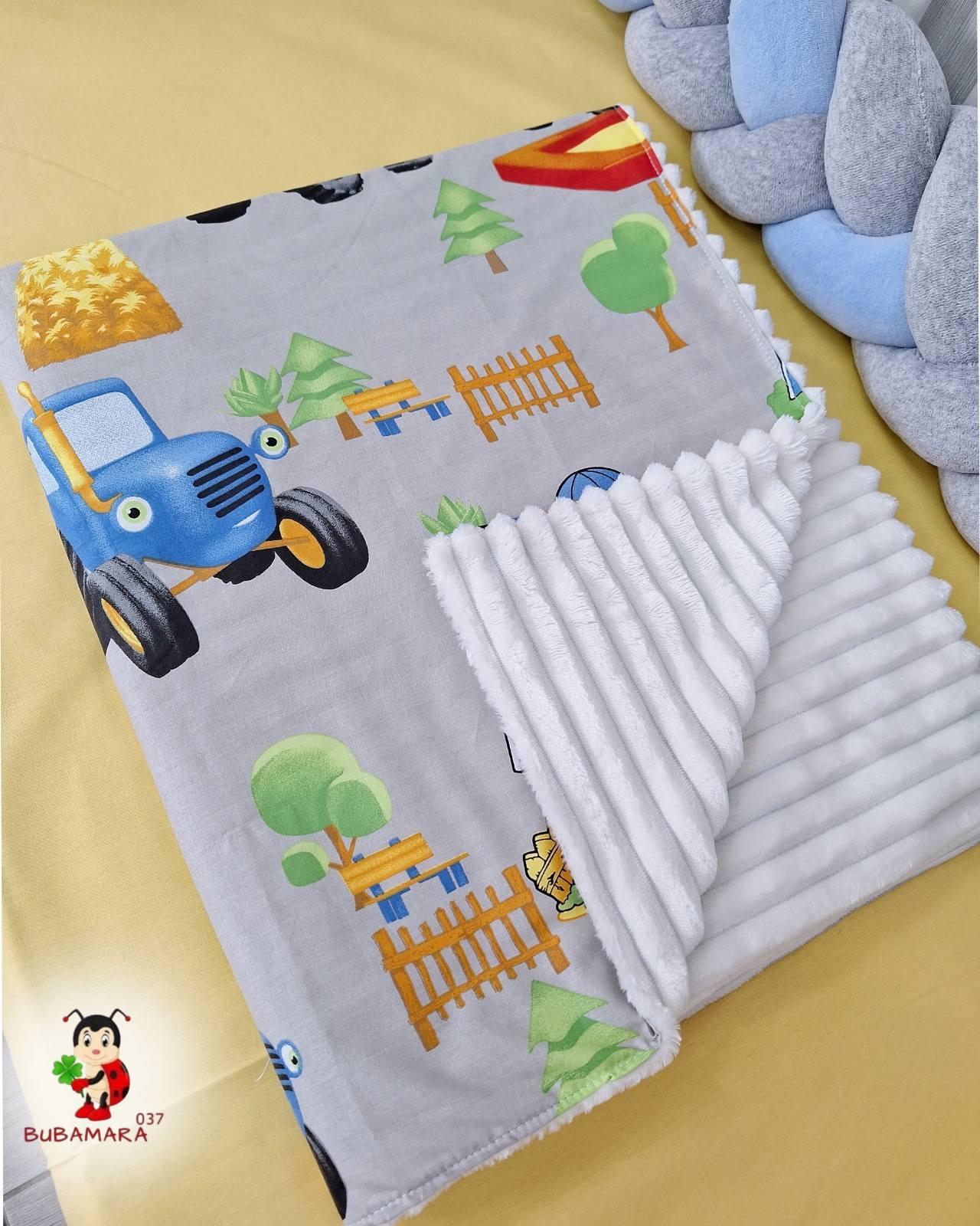 Bubamara037 Pokrivač za bebe Traktor, Sivo-Beli