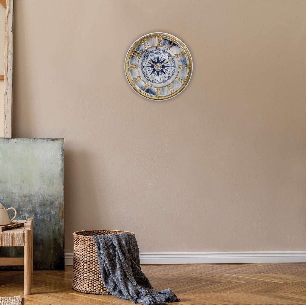 Wallity Zidni sat Hisar Compass, 40x40 cm, Sivo-zlatne boje