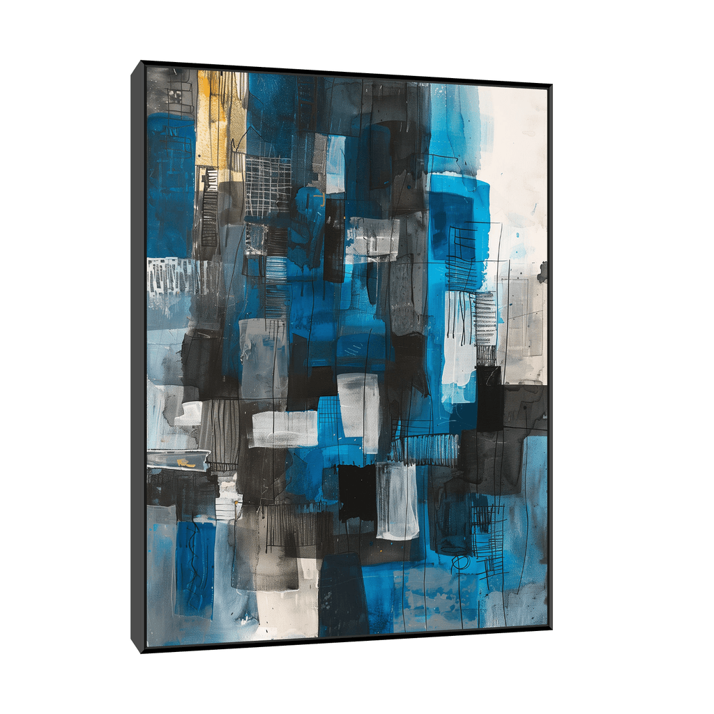 Canvas Slika na platnu Plave forme, 75x100cm, Sa ramom, Crni