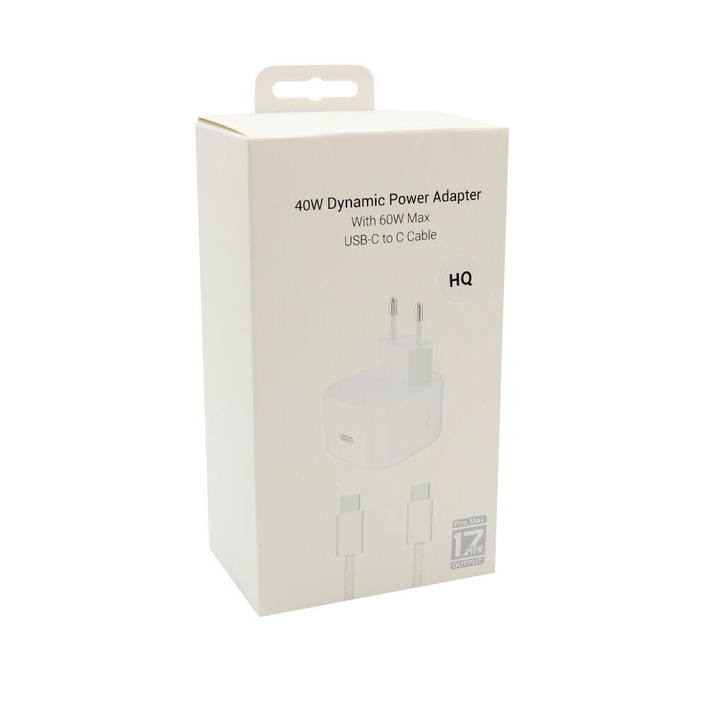 Kućni punjač za iPhone 17/AIR/17 Pro/17 Pro Max, Type-C na Type-C, 40W, HQ, Beli