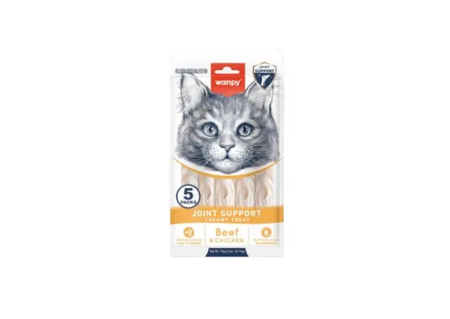 Wanpy Poslastica za mačke Joint Support Functional Creamy Lickable, Govedina i piletina, 5x14g