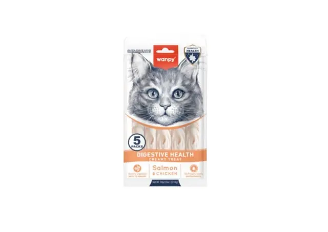 Wanpy Poslastica za mačke Digestive Health Functional Creamy Lickable, Losos i piletina, 5x14g