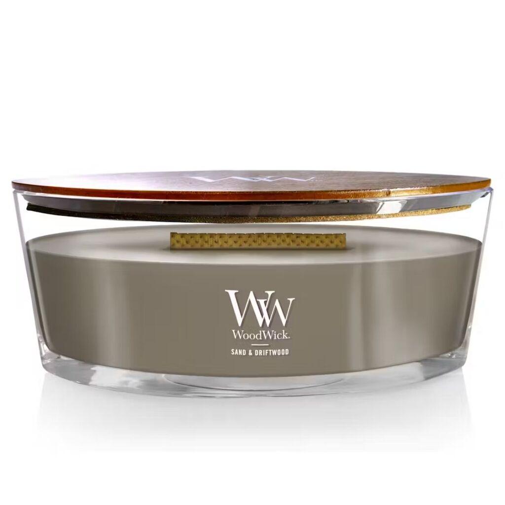 WoodWick Mirišljava sveća Sand & Driftwood Elipse, Siva