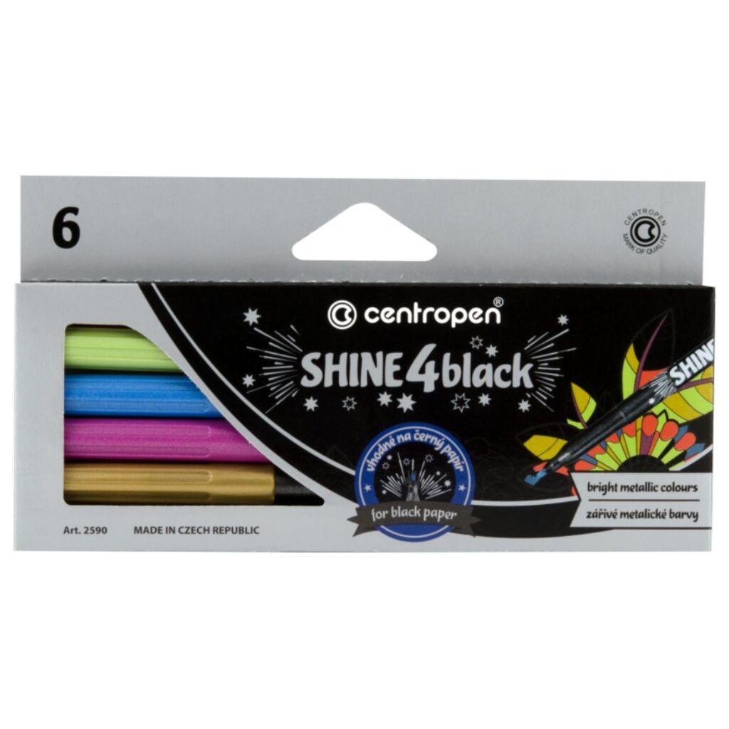 Centropen Flomasteri Shine 4 Black, 6 komada