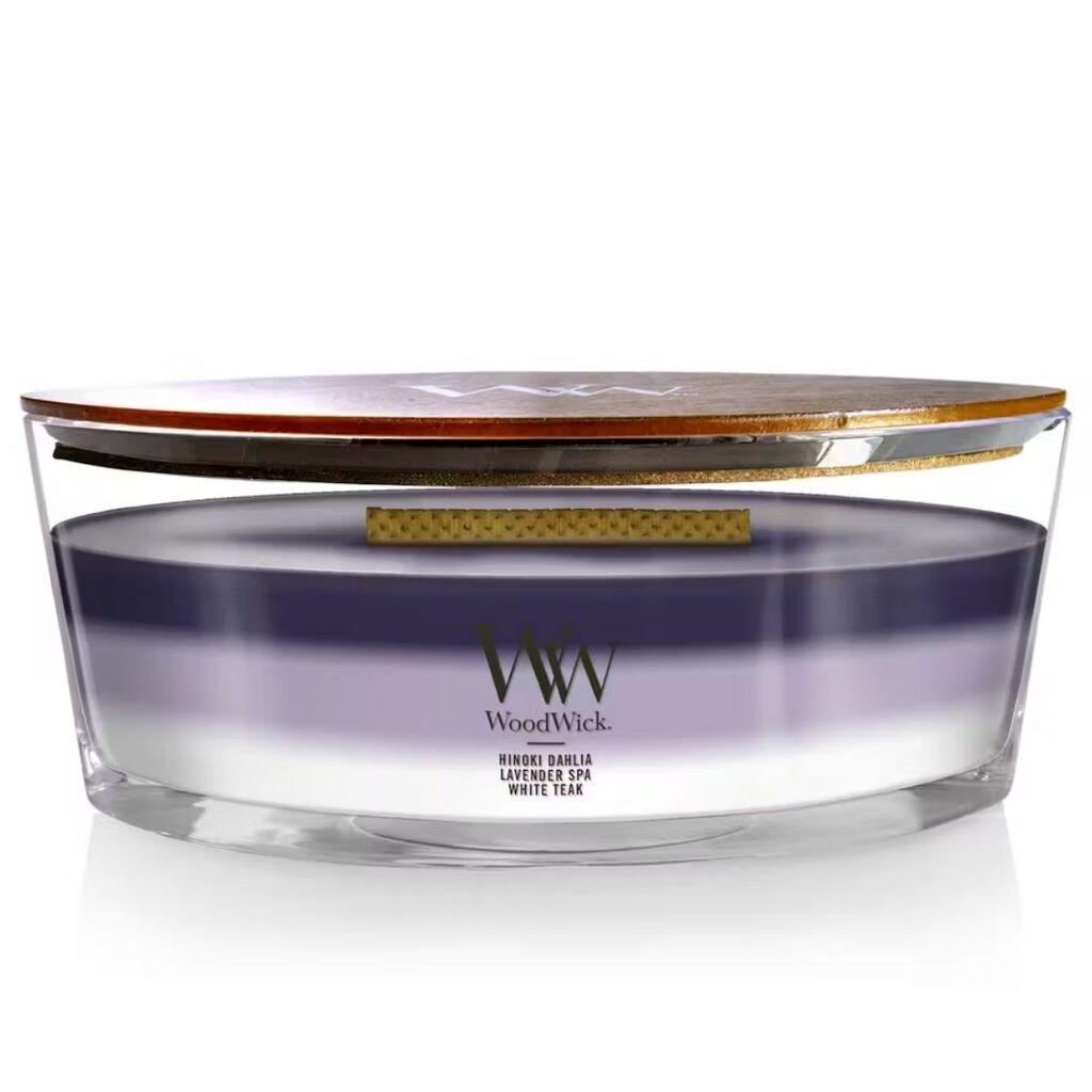 WoodWick Mirišljava sveća Evening Luxe Elipse Trilogy, Ljubičasto-bela