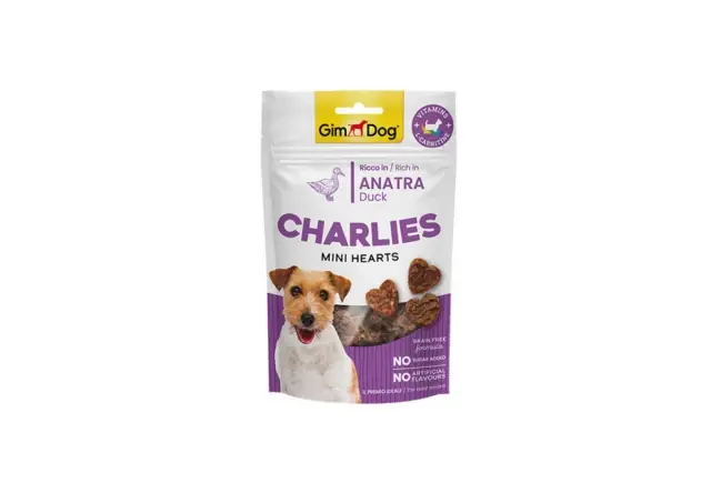 Gimdog Poslastica za pse Charlies Mini Hearts, Pačetina, 70g