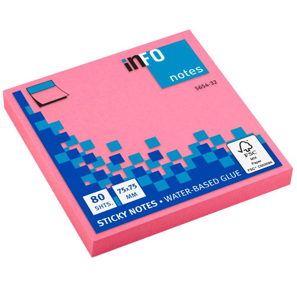 Info Samolepljivi blokčić, 75x75mm, Roze