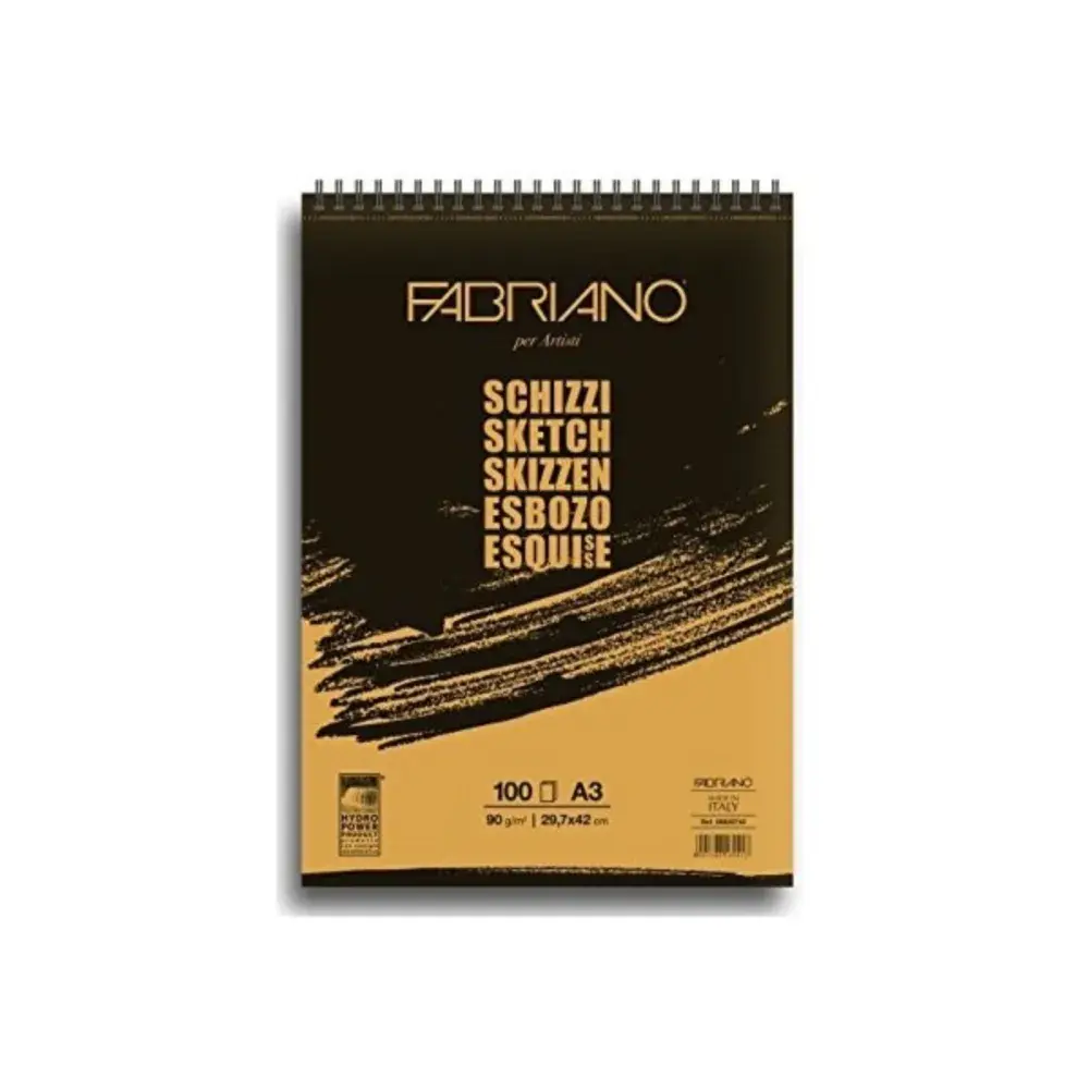 FABRIANO Blok za Skiciranje sa Spiralom Schizzi, A3, 90g, 100 listova, Crno-Žuti