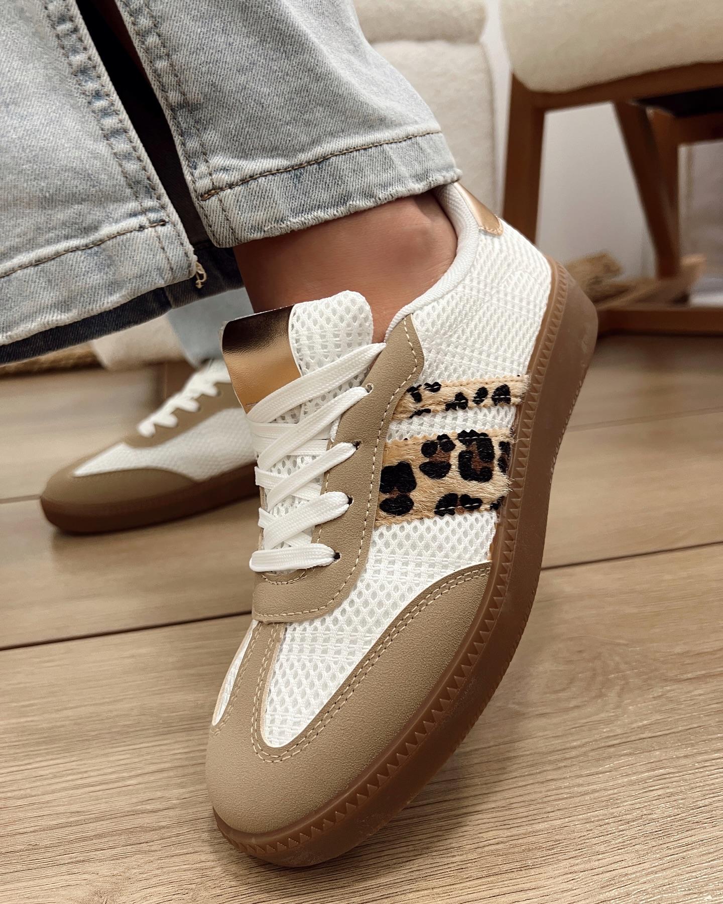 HOP HOP SHOP Ženske patike E835, Leopard, Belo-Bež