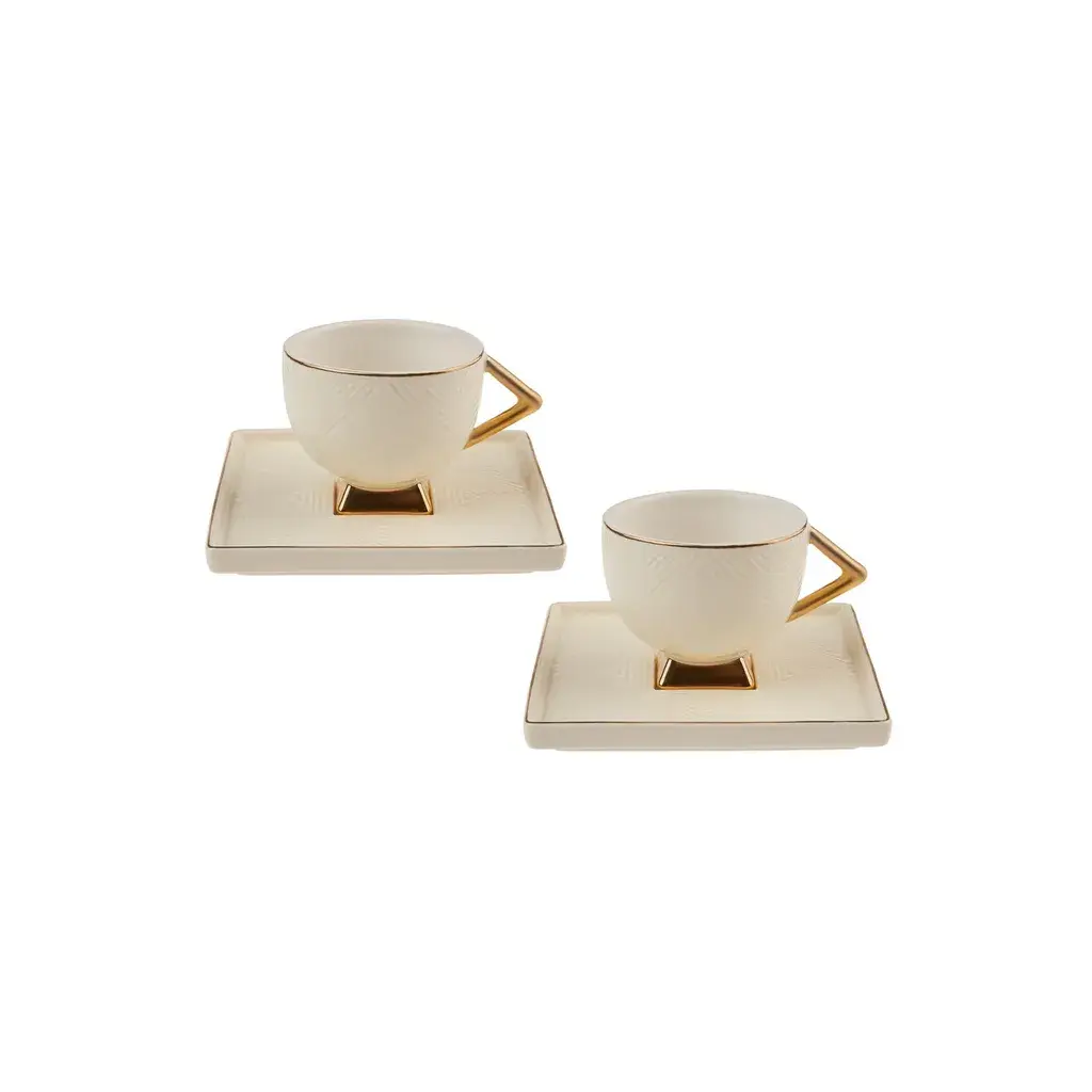 Karaca Set šoljica sa tacnama Art Deco, 2 komada, Beli