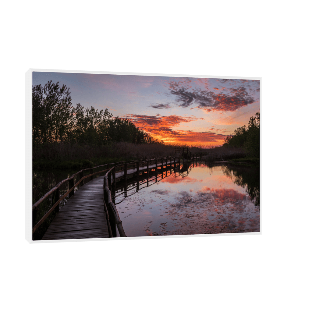 Canvas Slika na platnu Zalazak sunca i most, 45x30cm, Sa ramom, Beli