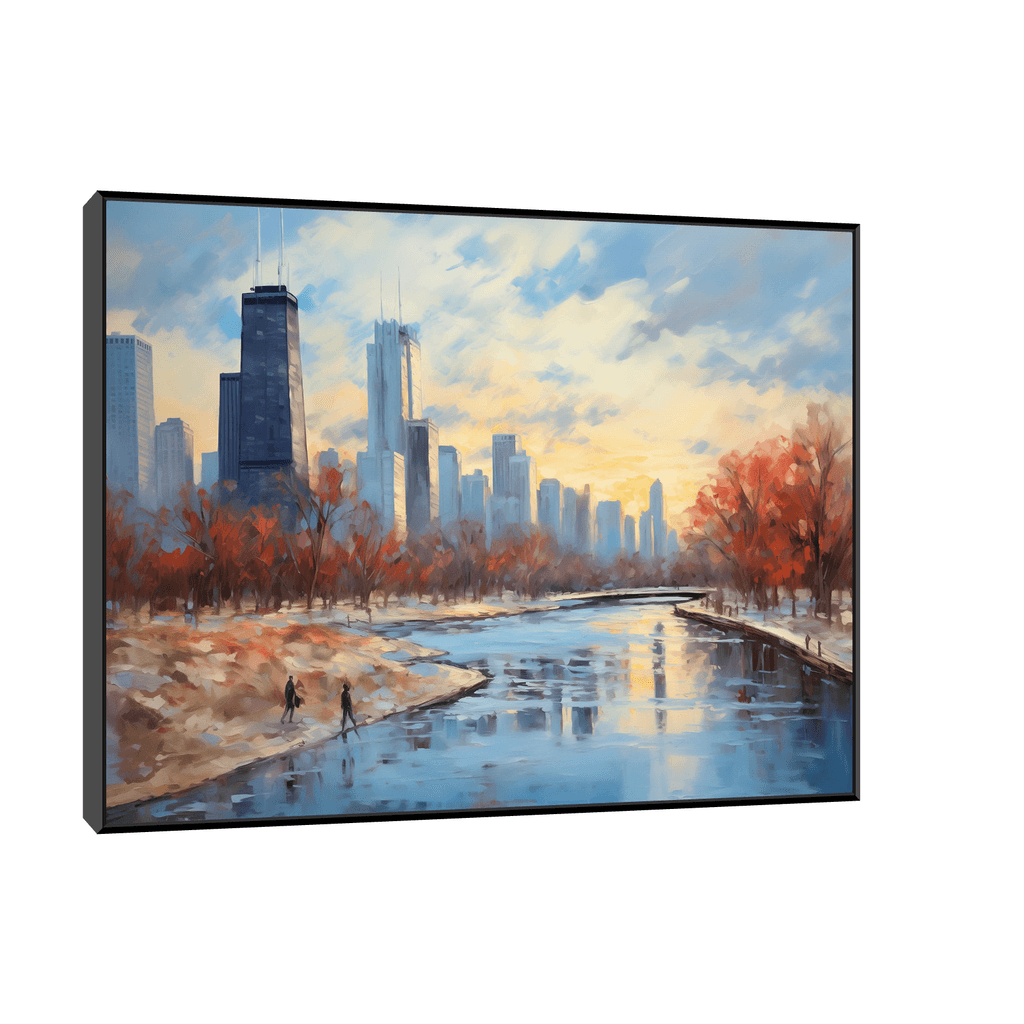 Canvas Slika na platnu Jesen u Čikagu, Sa ramom, 120 x 90 cm, Crni