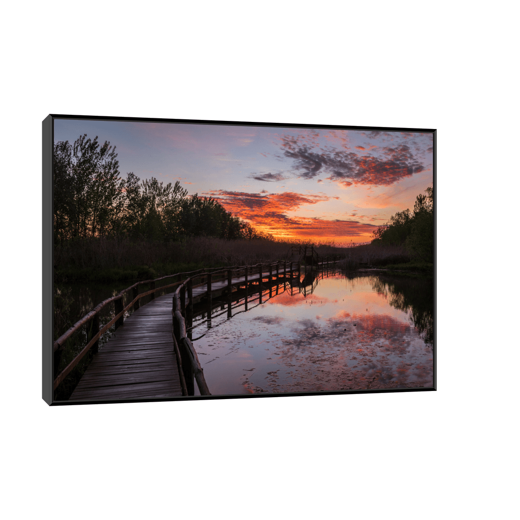 Canvas Slika na platnu Zalazak sunca i most, 120x80cm, Sa ramom, Crni