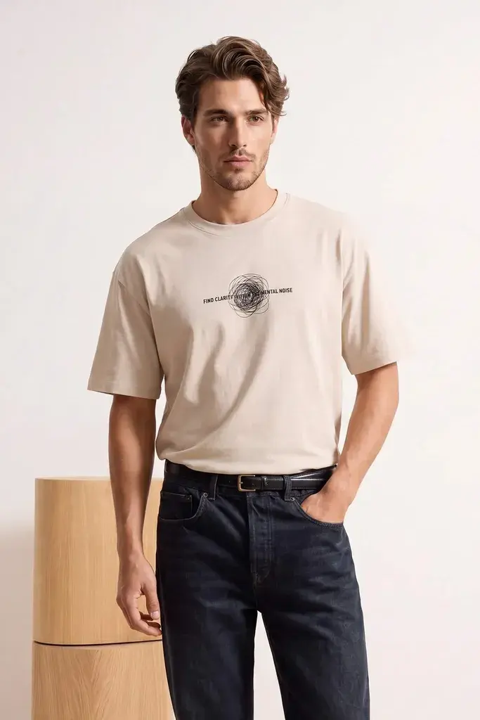 Trendyol Muška majica Tmnss26Ts00053, Bež