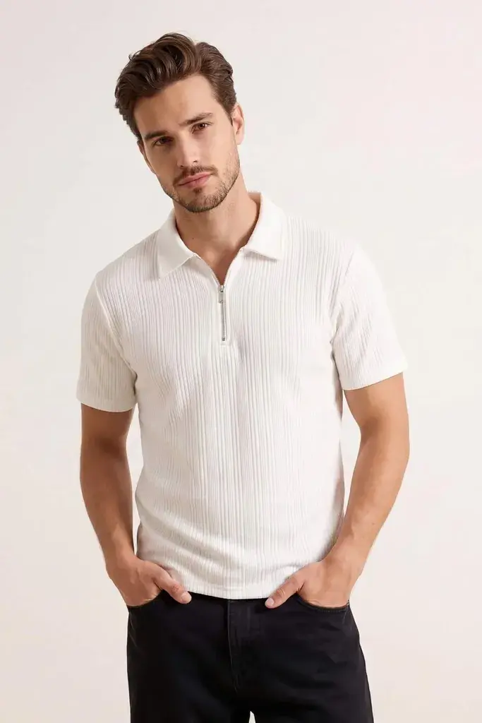 Trendyol Muška majica Tmnss26Po00019, Krem